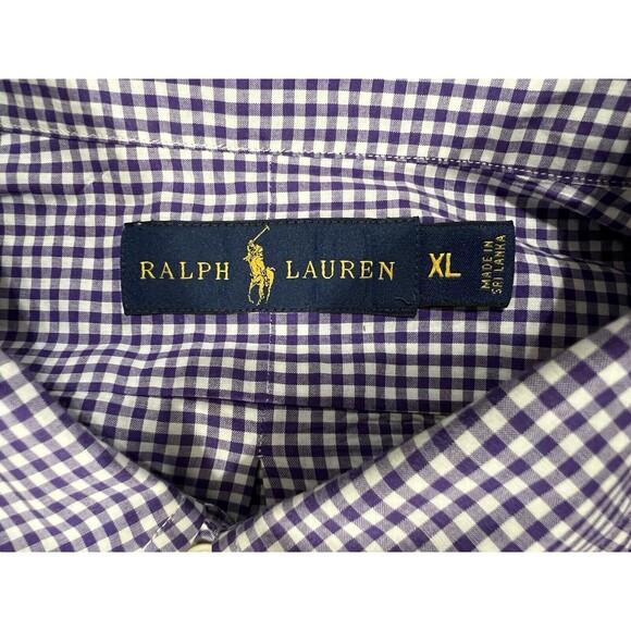 Ralph Lauren Button Down Shirt Men’s XL Gingham Check Purple White Long Sleeve - Picture 5 of 12